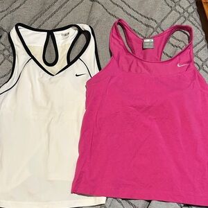 Nike Women's Fuchsia and White Tank Tops